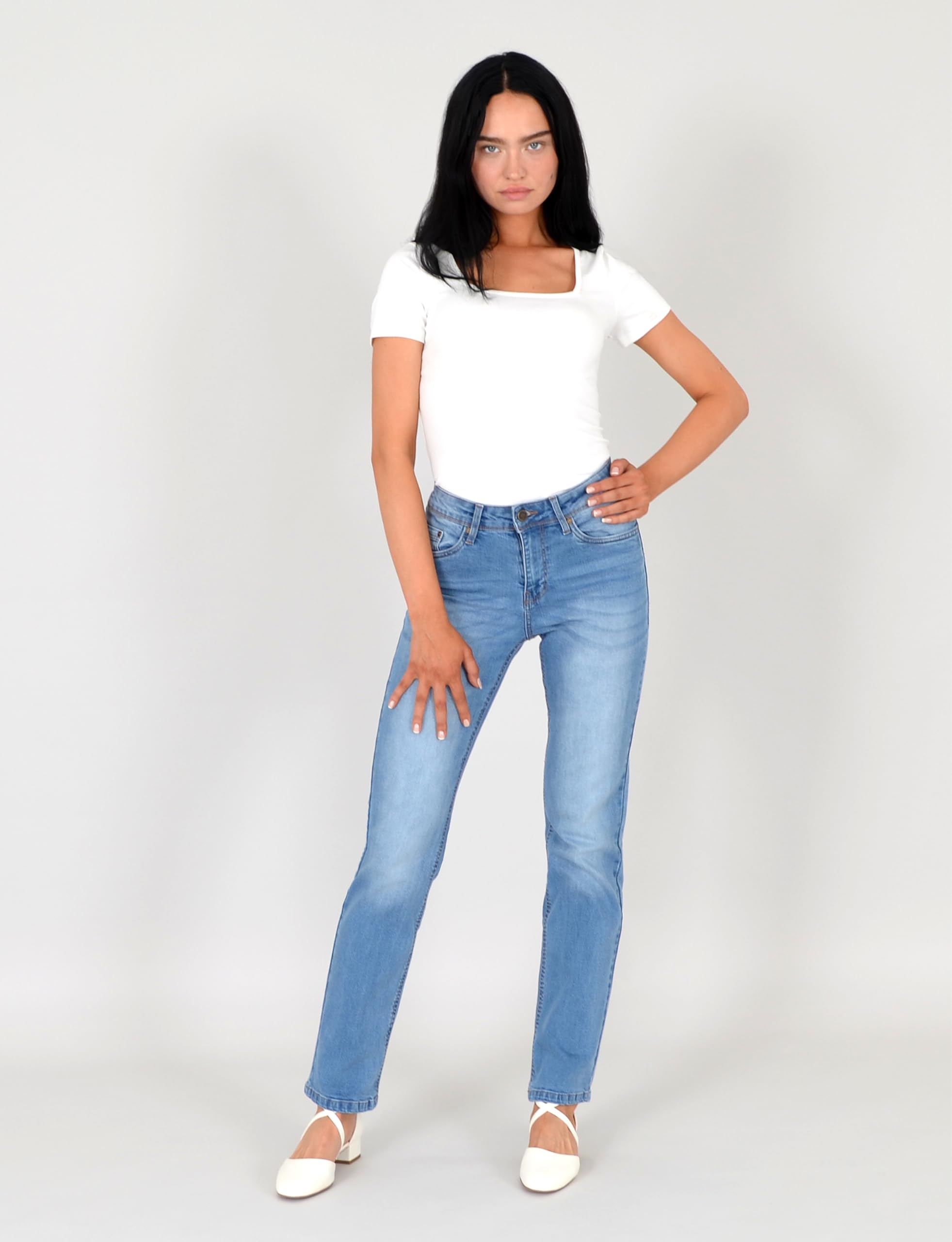 ESRA Jeans Damen Straight High Waist Stretch Jeanshose G200 7