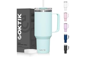 COKTIK 40 oz Tumbler With Handle and Straw Lid, 2-in-1 Lid (Straw/Flip), Vacuum Insulated Travel Mug Stainless Steel Tumbler for Hot and Cold Beverages,Easy to Clean (Seafoam)