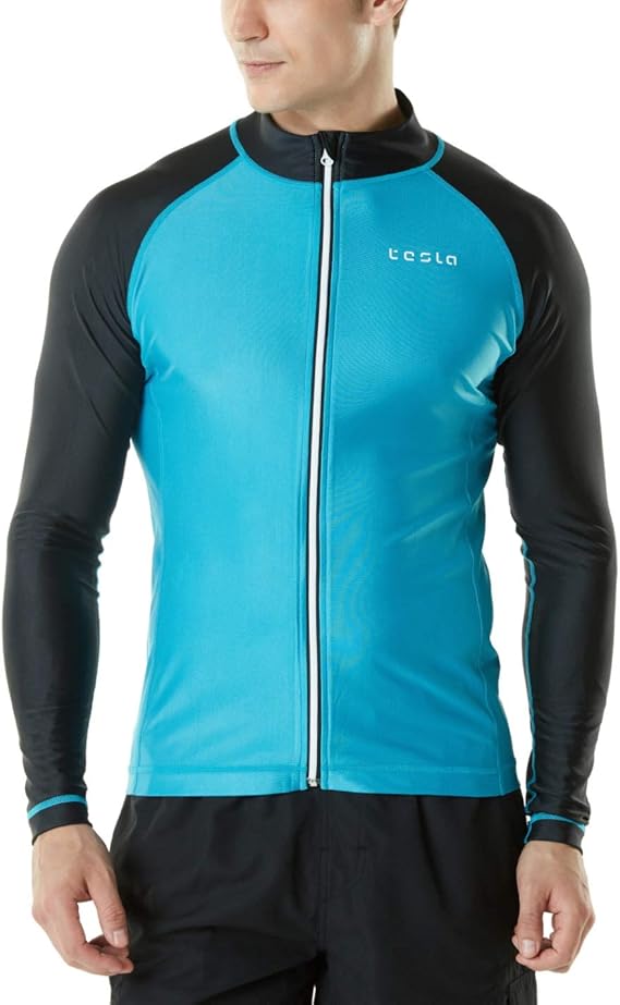 TSLA Men's Long Sleeve Zip Rash Guard, UPF50+ UV/Sun Protection Quick