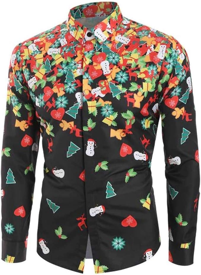 Balock Chemise de Noël Moche pour Hommes, TShirts boutonnés à Manches