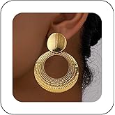 Iaceble Punk Hammered Circle Dangle Earrings Gold Disc Stud Earrings Hollow Circle Drop Earrings Exaggerated Circle Earrings Jewelry for Women