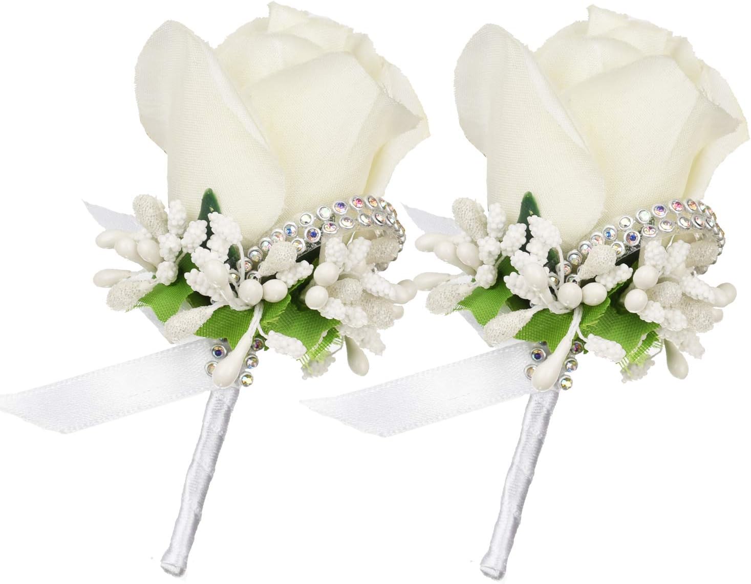 DearHouse 2Pcs Boutonniere Buttonholes Groom Groomsman Best Man Rose Wedding Flowers Accessories Prom Suit Decoration