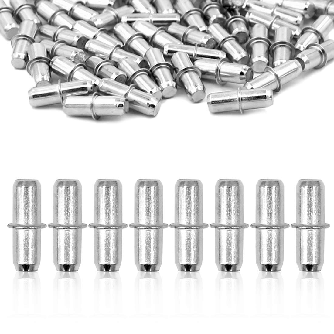 100 Pcs Silver Shelf Support Studs Peg for Shelves Furniture Closet Cabinet Bookcase Fixed (5 mm)