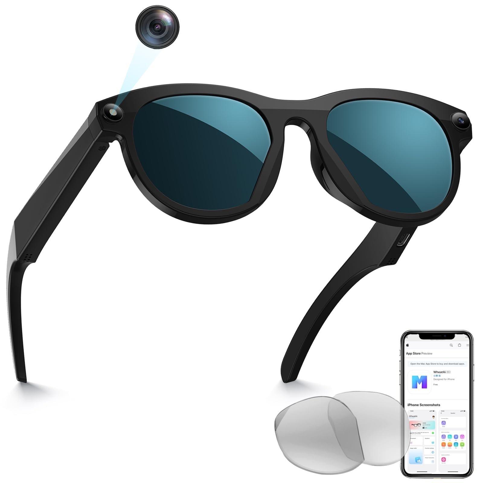 Photo 1 of **need clean the glasses**Hadrsion Smart Glasses with Camera,Bluetooth AI Sunglasses,Translation/Voice Control/Music Play for Travel, Conferences & Vlogging Unisex?Black?