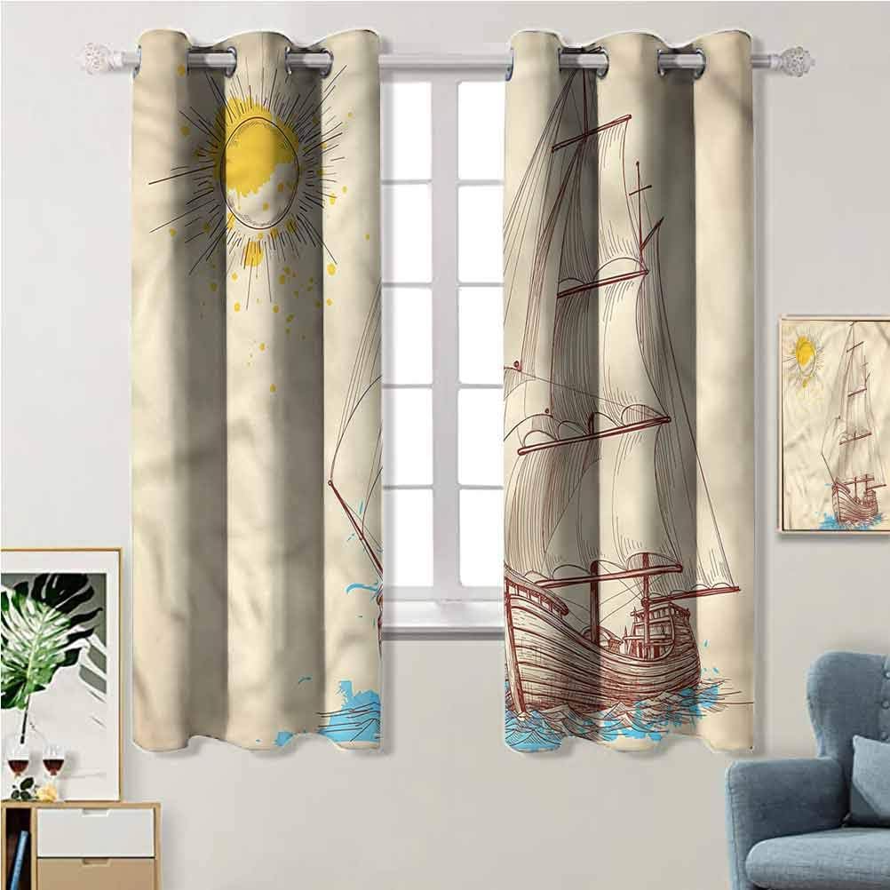Nautical,Boat in Windy Sea Sun Modern Print Curtains