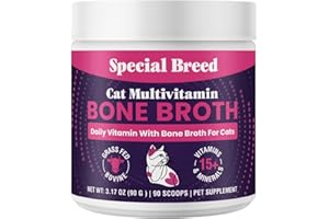 SPECIAL BREED Cat Multivitamin with Grass-Fed Beef Bone Broth – Daily Supplement for Immune, Joint, Skin, Coat & Gut Health – Omega 3s, Lysine, Beta Glucan, Vitamins A-E, C, D – 90 Day Supply – No Fillers
