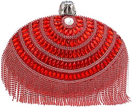 LoriLi Ladies Ellipse Tassels Clutch Women's Evening Bag(Red)