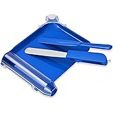 SimCoach Right Hand Pill Counting Tray with Spatulas, Blue | Large dual-channel surface, guide cap, anti-pour spout, hinged compartment and straight/metal tools