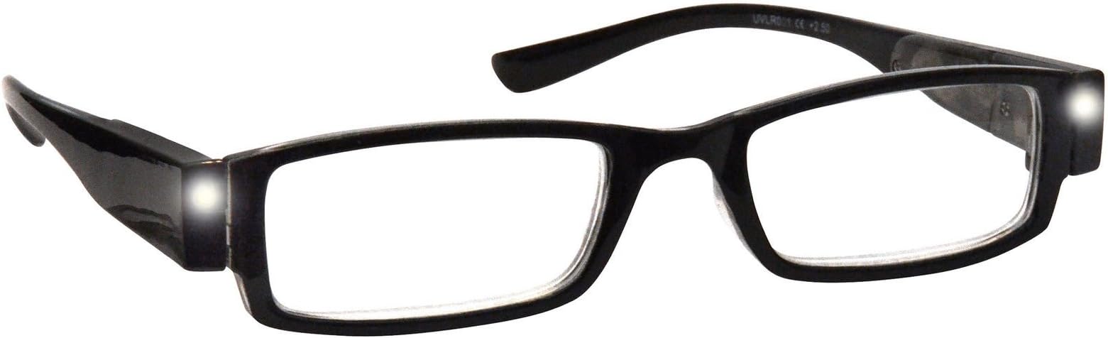 LED Light Readers Illuminated Night Reading Glasses Mens Womens Black UVLR001 +3.50 eyewear world eye wear