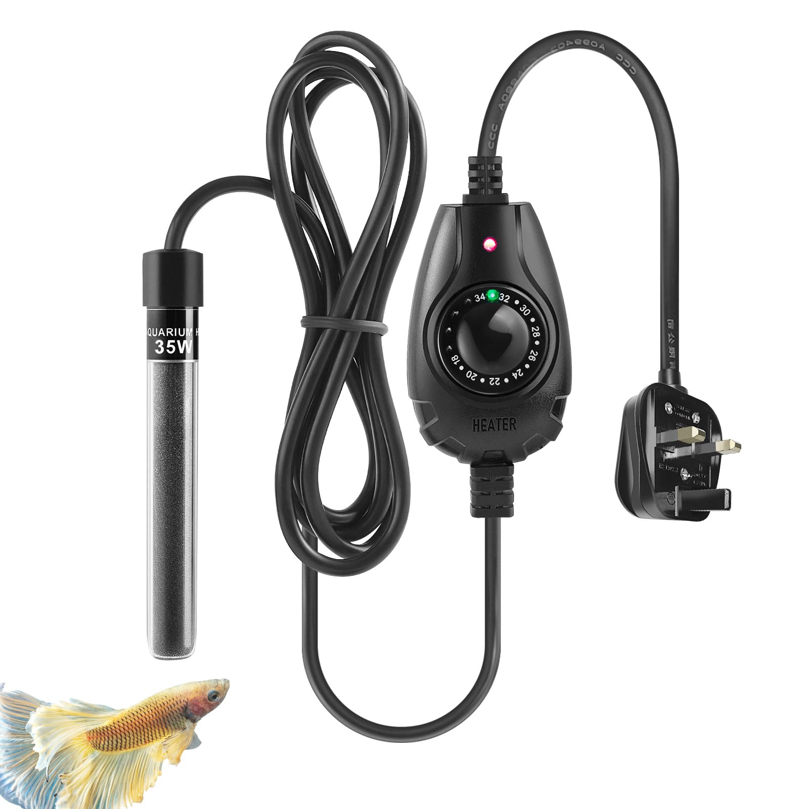 PYPABL Super Mini Aquarium Heater 15W 25W 35W, Nano Fish Tank Heater with External Controller, Adjustable Heater for 1-35L Small Fish Tank, Betta Heater for Fish Bowls (35W)