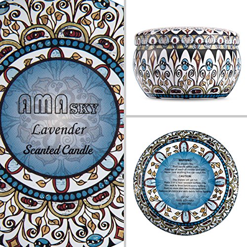 AMASKY Scented Candles for Stress Relief and Aromatherapy,Weddings,Travel Tin, Made of Natural Soy Wax,4 Fragrances-Lavender,Rose,Lilac,Jasmine (4 Packs)