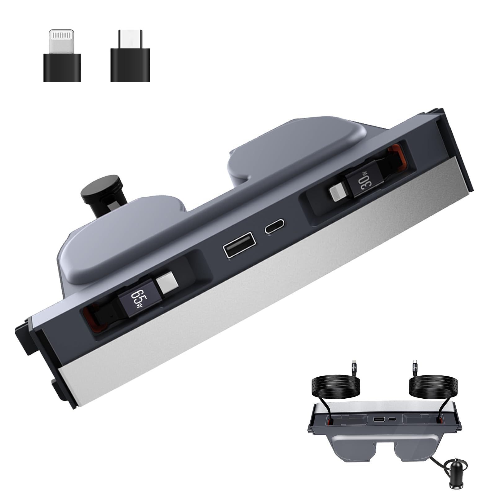 Photo 1 of 65W USB Charger Hub for Tesla Model Y Juniper 2025,2026 Accessories- 4-Port Fast Charging Hub with Sliding Cover, Retractable Phone Charger Hub, Docking Station for Tesla Model 3 Highland 2024-2026