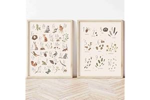 Alphabet Numbers Nursery Poster Print Animal Child Wall Art Nordic Canvas Painting Woodland Picture Kids Baby Room Home Decor