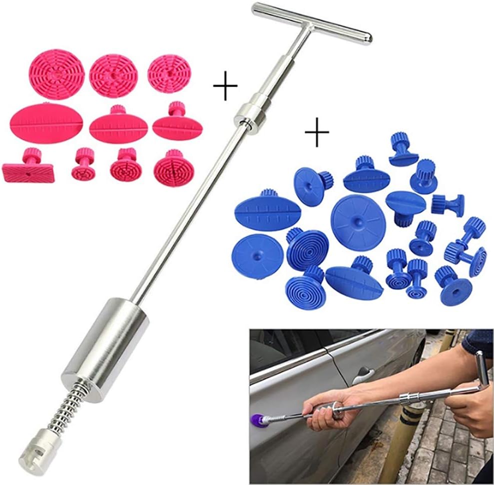 LMHX 29 Pcs/Set Auto Dent Body Repair Tool, Dent Puller T-bar 2 in 1 Slide Hammer with 28 Tabs, for Car Dent, Door Dings and Hail Damage