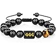 Kalapure Angel Number Bracelet, Natural Black Onyx Tiger Eye Stone Beads Bracelet, Gold 111 222 333 444 555 666 777 888 999 P