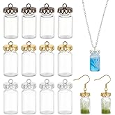 BENECREAT 12Pcs Clear Tube Glass Pendant with Finding, 1x0.43 Inch Hollow Glass Dome Vial Pendant with 3 Colors Metal Base Charms for Necklaces DIY Jewelry Making