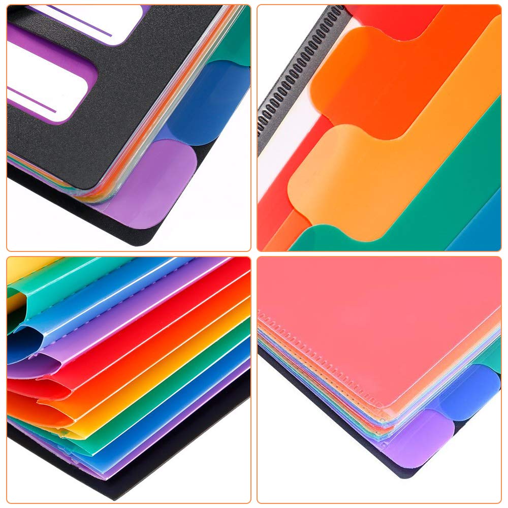 12 Pockets Expanding File Folder, A4 Letter Size Expandable File Organizer Hold 120 Sheets Portable Document Holder with File Labels for Office School Home (12 Pockets, Black)