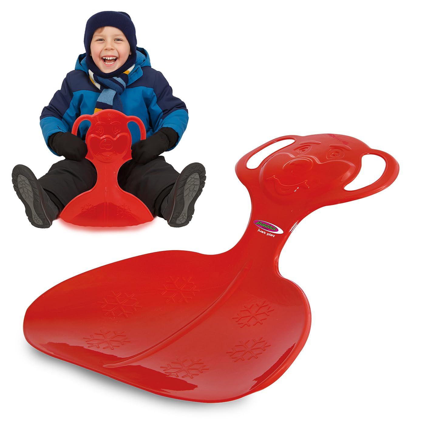 Jamara 460372 - Snow Play Snow Glider Bear Red - Easy Grip Handles, Bear Shape On Handle, Lightweight, Durable