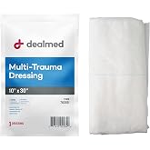 Dealmed Multi-Trauma Dressing - 10" x 30" Sterile Emergency Pad - 1 Count | Moisture Resistant Barrier, Individually Wrapped, For Burns Lacerations Fractures, Whole Body Use, Emergency First Aid