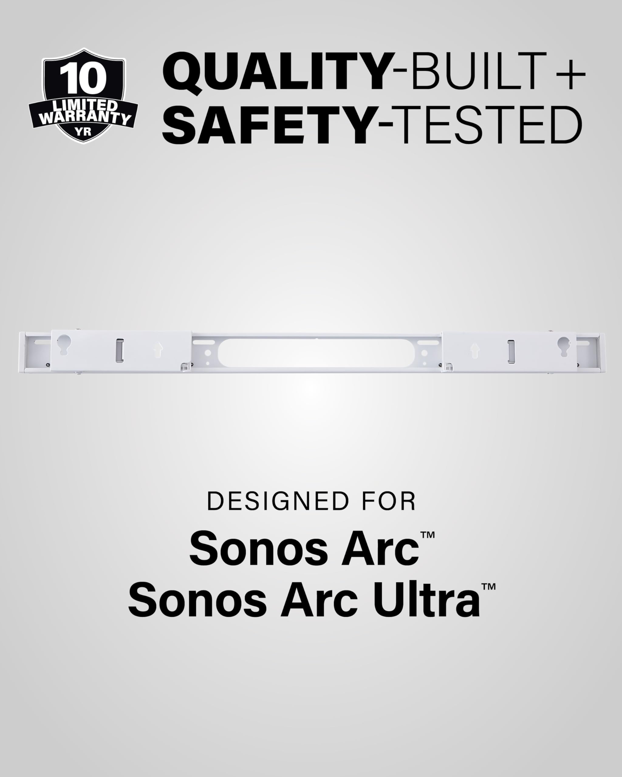 SANUS Extendable Soundbar Wall Mount for Sonos Arc & Sonos Arc Ultra Soundbar – 5” Depth Adjustment Optimized for Dolby Atmos - White Speaker Mount