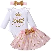 vivifayee Baby Girls 1st First Birthday Outfits Cotton Romper TuTu Skirt Set with Sequins Bowknot Headband 3Pcs