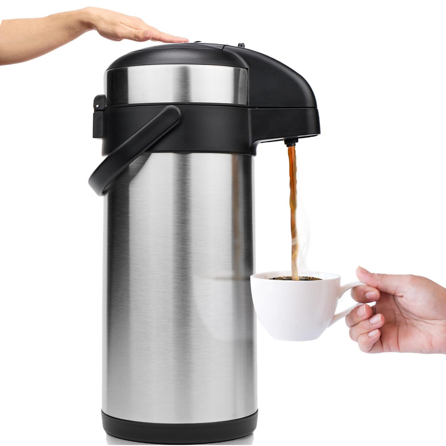 Photo 1 of VONDIOR Airpot Coffee Dispenser with Pump - 176 oz Insulated Stainless Steel Coffee Carafe - Thermal Beverage Dispenser - Coffee Urn for Hot/Cold Water, Party Chocolate Drinks