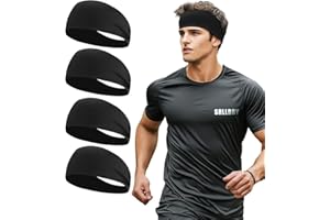 SRLLBBY Sport Sweatbands for Men and Womem, 4 Pack, Double-Layer Workout Headbands, Sweat Wicking Hairbands for Running