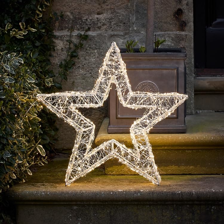 Lights4fun Christmas 38cm Wire Wrapped Light Up Star Decoration 500 Warm White Micro LEDs Plug In Timer Indoor and Outdoor Use