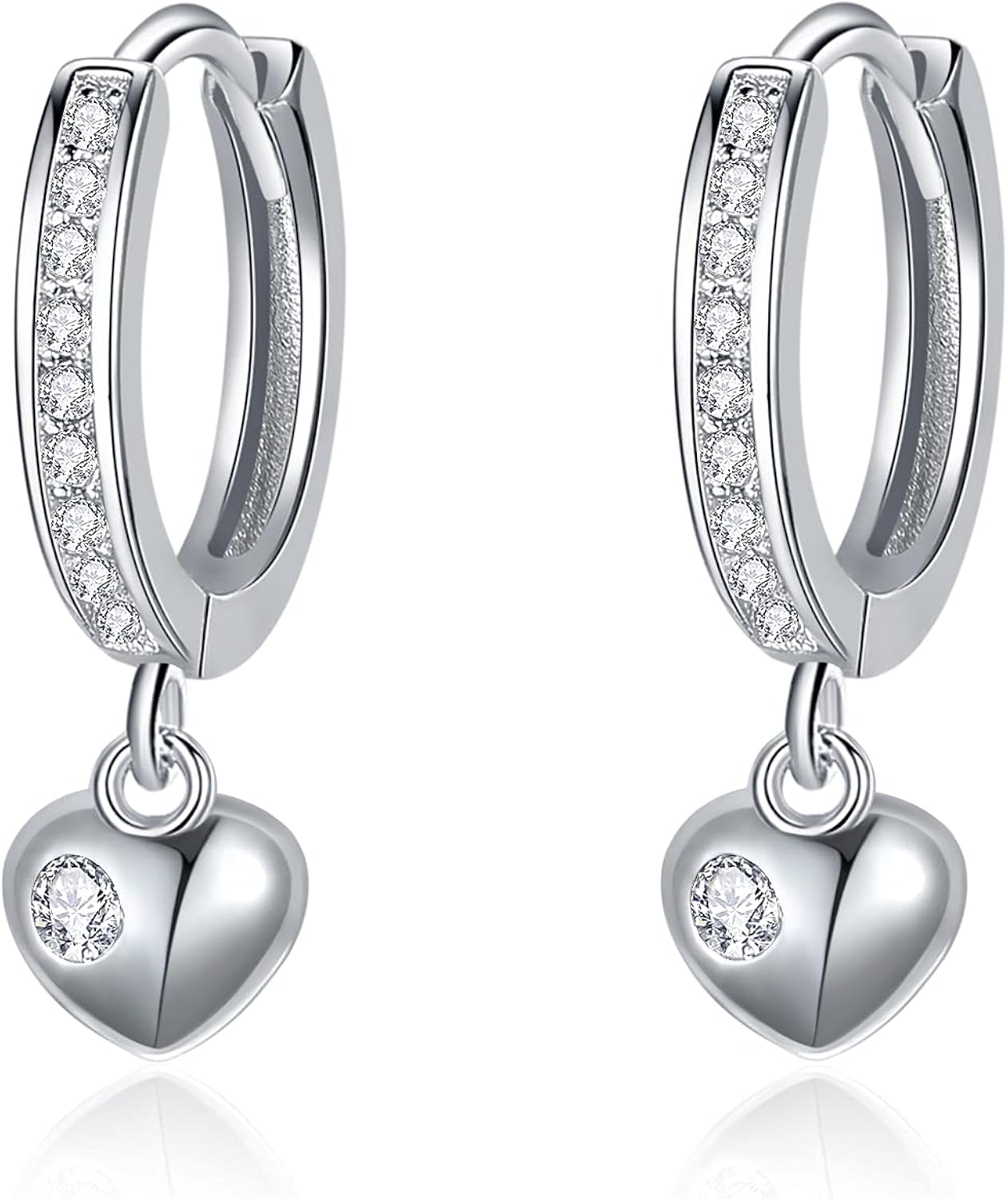 Heart Huggie Earrings S925 Sterling Silver Cubic Zirconia Hoop Earrings