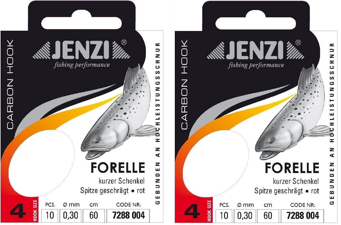 2 Packs of JENZI Tied Trout Hooks (20 Pieces) or Mono, 60 cm Hook Size 4, 6, 8, 10 & 12 Depending on Selection + Free Petri Heill Sticker (Hook Size 4) — image 1