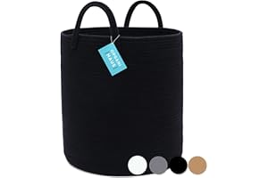 OrganiHaus Black Laundry Basket 15x18 | Tall Woven Baskets for Storage | Boho Blanket Basket Living Room | Extra Large Basket for Storage | Soft Pillow Basket & Blanket Holder | Woven Laundry Hamper