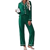 Ekouaer Womens Pajamas Set Cotton Long Sleeve Button Down Sleepwear Top and Long Pants Set Soft 2 Piece Pjs Lounge Set S-XXL