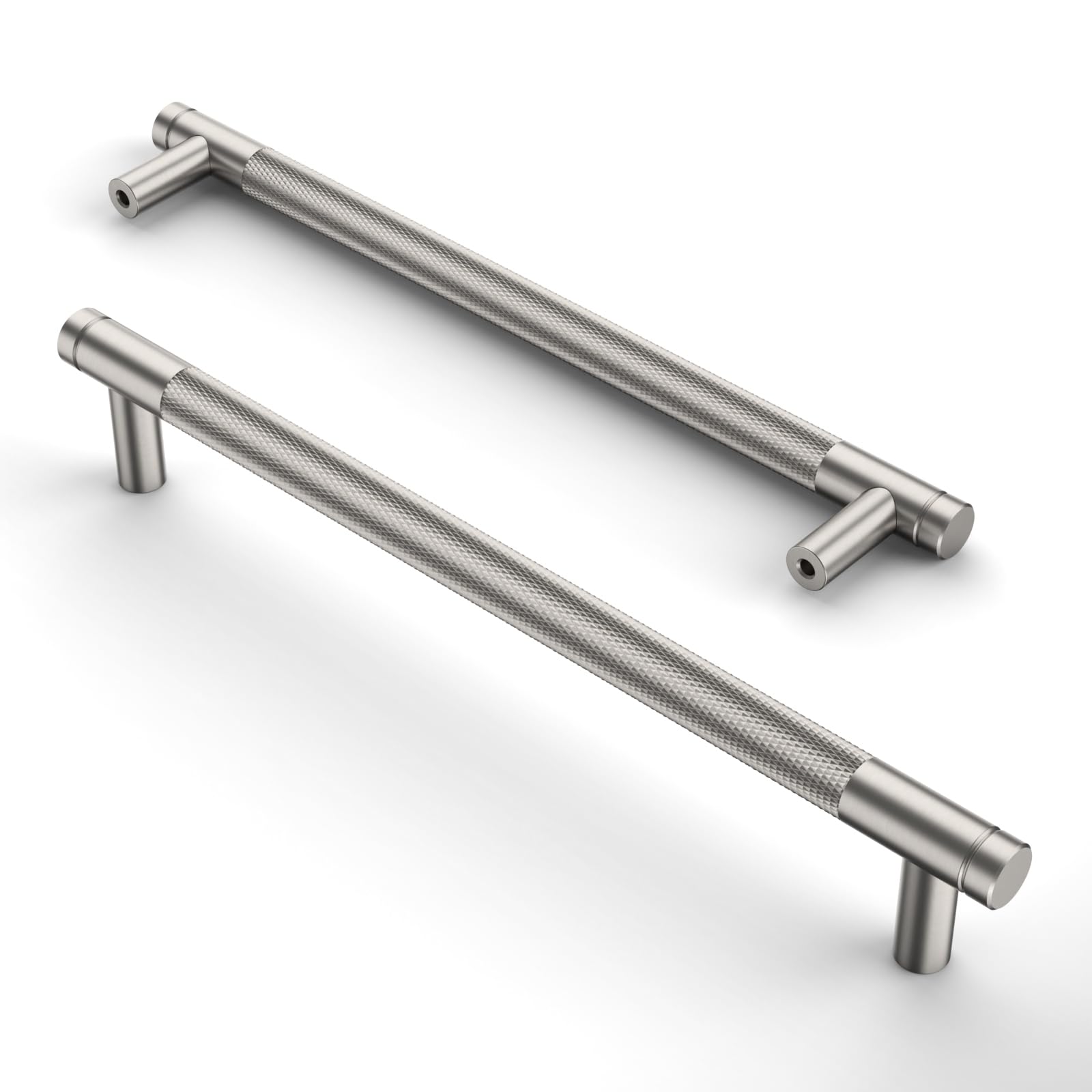 Amerdeco 10 Pack Brushed Satin Nickel Knurled Cabinet Pulls 160mm Hole Center Cabinet Hardware Kitchen Cabinet Handles for Bathroom Drawer Pulls Dresser Pulls AM003