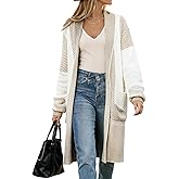 Women's Cardigan Chunky Open Front Sweater Long Knit Sweaters 2026 Spring Color Block Striped Outerwear Coats