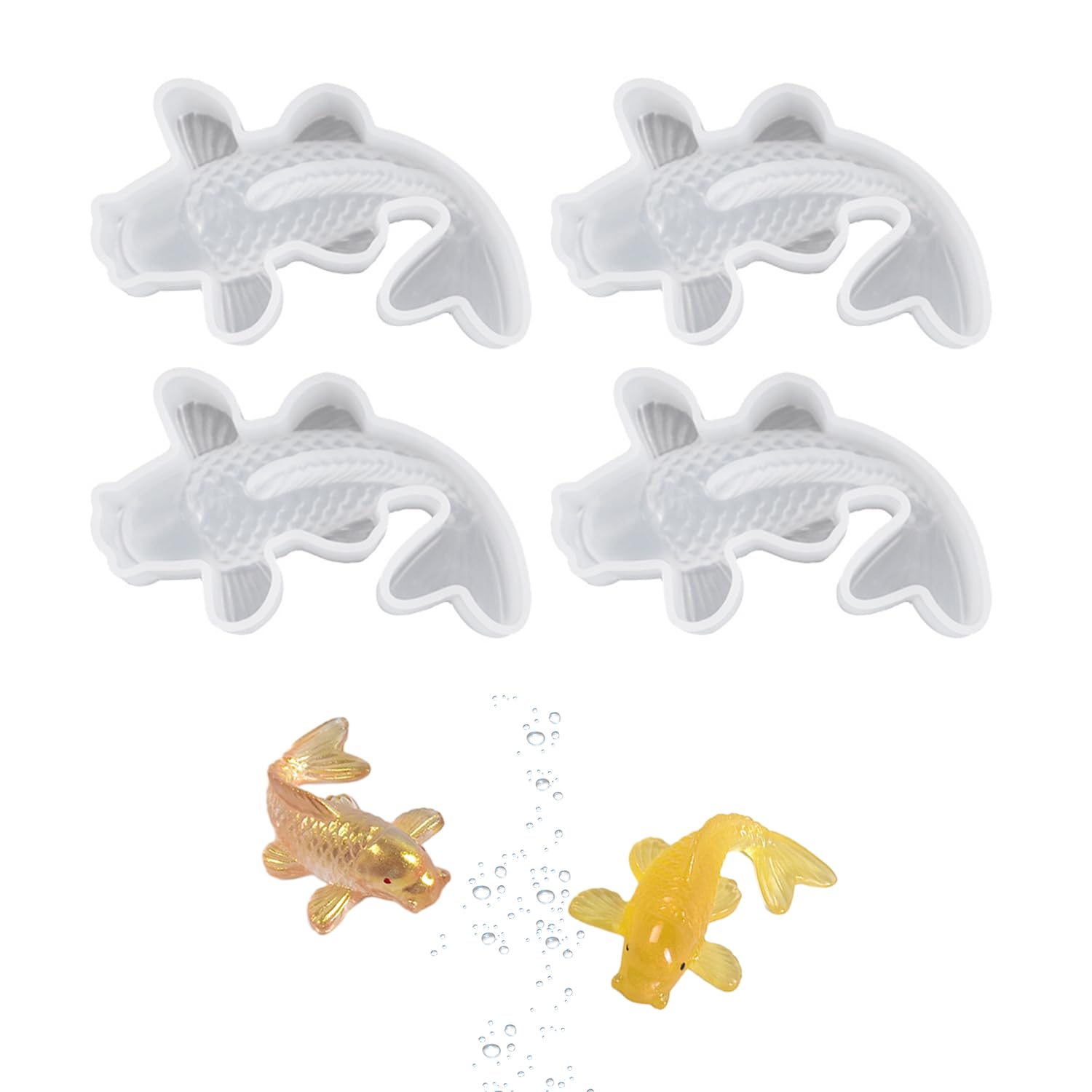 4-Piece Silicone Koi Pouring Mold - 3D Animal Resin Mold for DIY Cake Baking