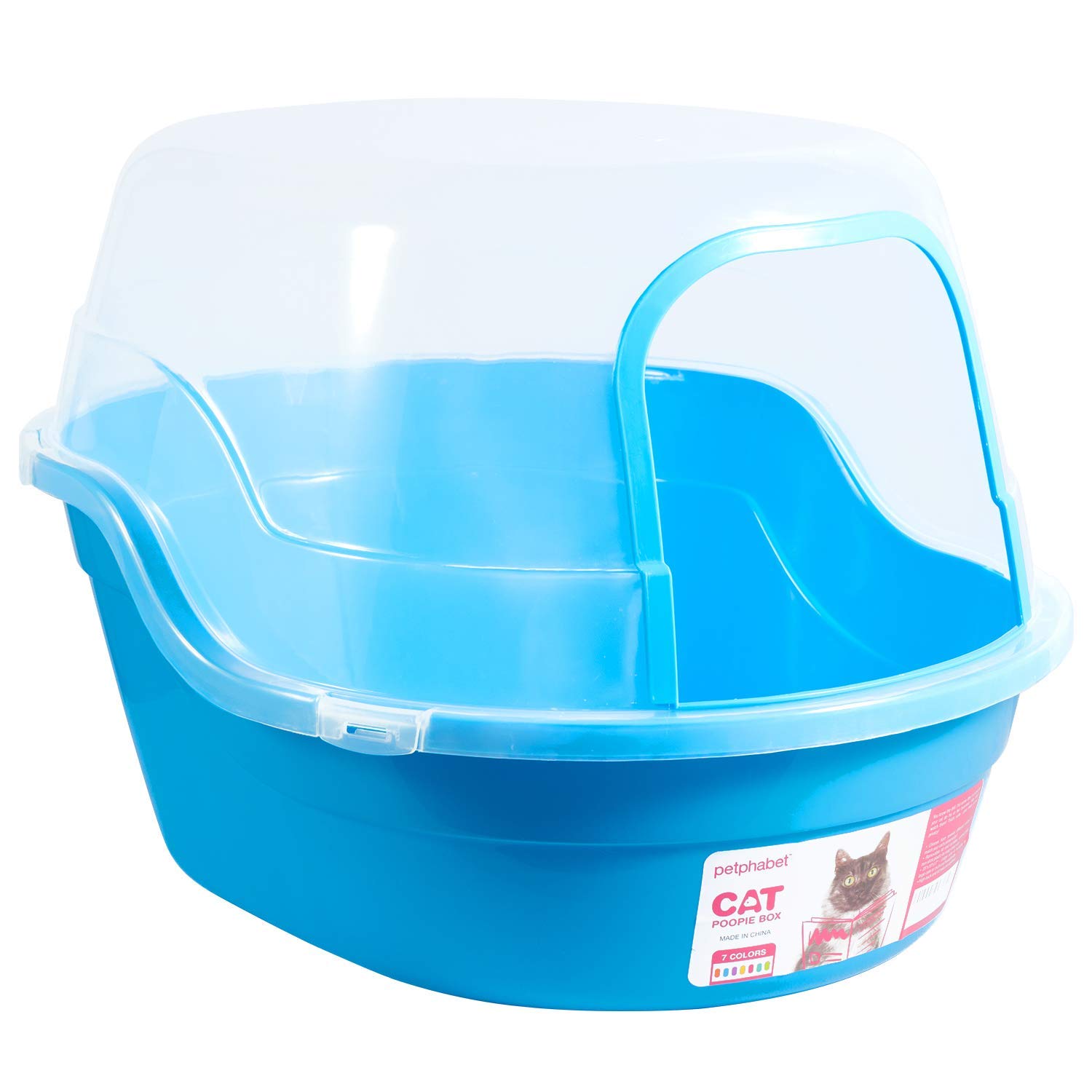 Petphabet Jumbo Hooded Cat Litter Box XXL, 63x48x43cm, Enclosed Litter Tray (Blue)