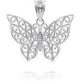 Claddagh Gold Certified 925 Sterling Silver Open Filigree Beautiful Butterfly Pendant Necklace