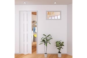FIVAZ 24/30/32/36×80in PVC Waterproof Accordion Door, Light-Filtering & Private Folding Doors - No Bottom Track & Smooth Sliding Multifold Interior Doors, White & Cuttable