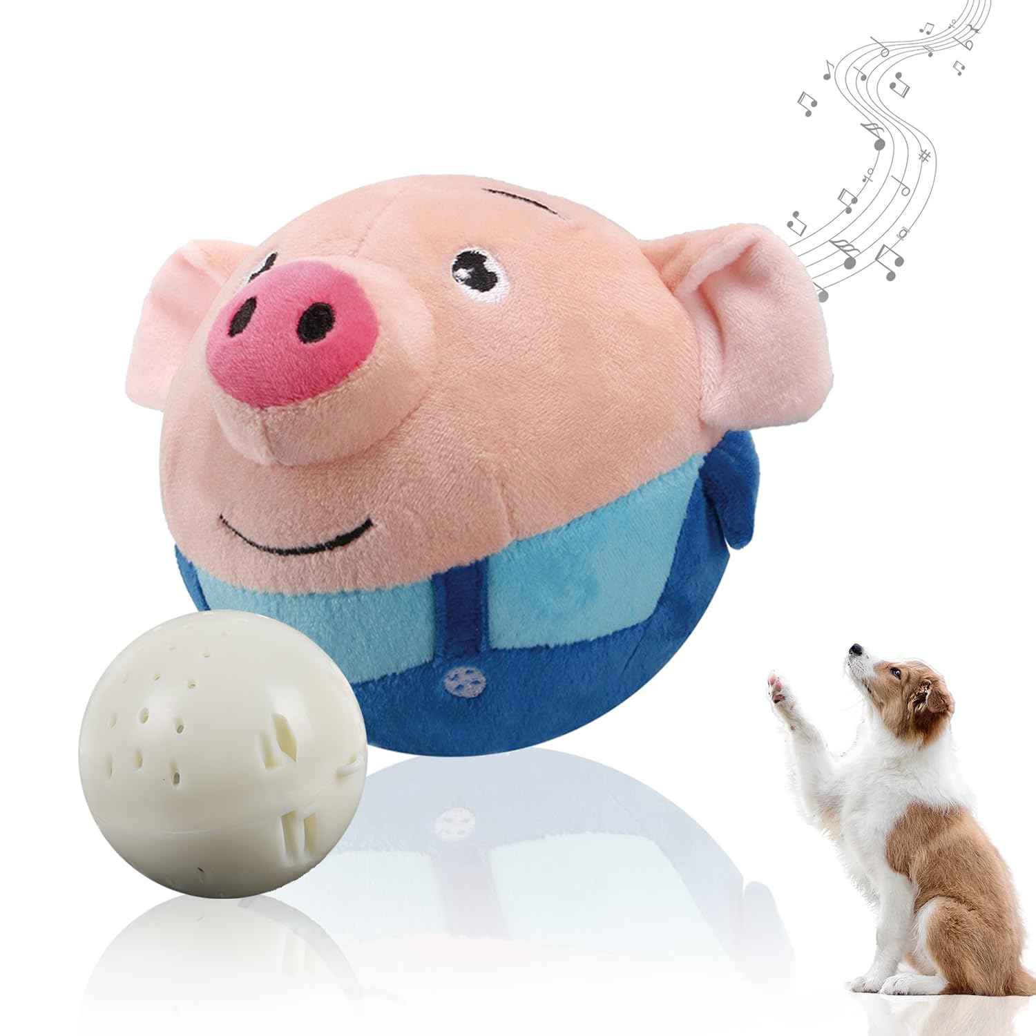 UoQo Interactive Dog Toys, Pig Self Rolling Dog Ball Jumping Dog Toy for Dogs Include Self Moving Balls for Small and Medium Dogs to Chase Active Moving Pet Plush Toy