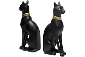 Comfy Hour Farmhouse Collection Polyresin Solid Heavy Set of L/R Egyptian Cats Art Bookends, 1 Pair, Black