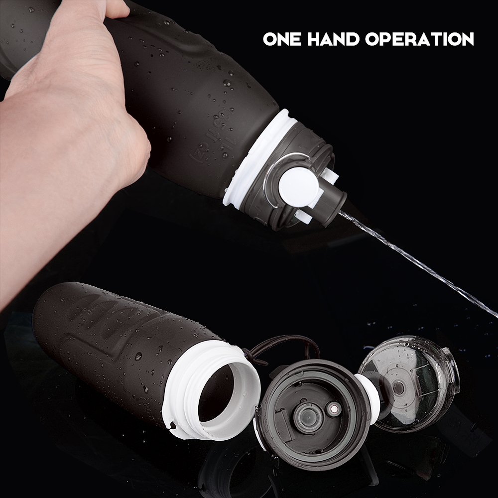 Collapsible Water Bottle,Folding Silicone Water Bottle,MeanLove Outdoor Sports 1000 ml/34 Ounce Portable Silicone Water Bottle Leak Proof Twist Cap,34 Ounce（34 OZ）/ 1 L Water Bottle (Black Gray, 1000 ml / 35 Ounce)