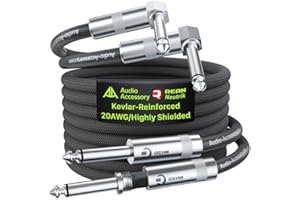 AA AUDIO ACCESSORY Right Angle Guitar Cable 10 ft 2 Pack, Nylon Braided Anti-Kinking Kevlar-Reinforced, 20 AWG 99.99% OFC 1/4 Instrument Cable, AL & OFC Shielded Guitar Cord for Fender Electric Guitar