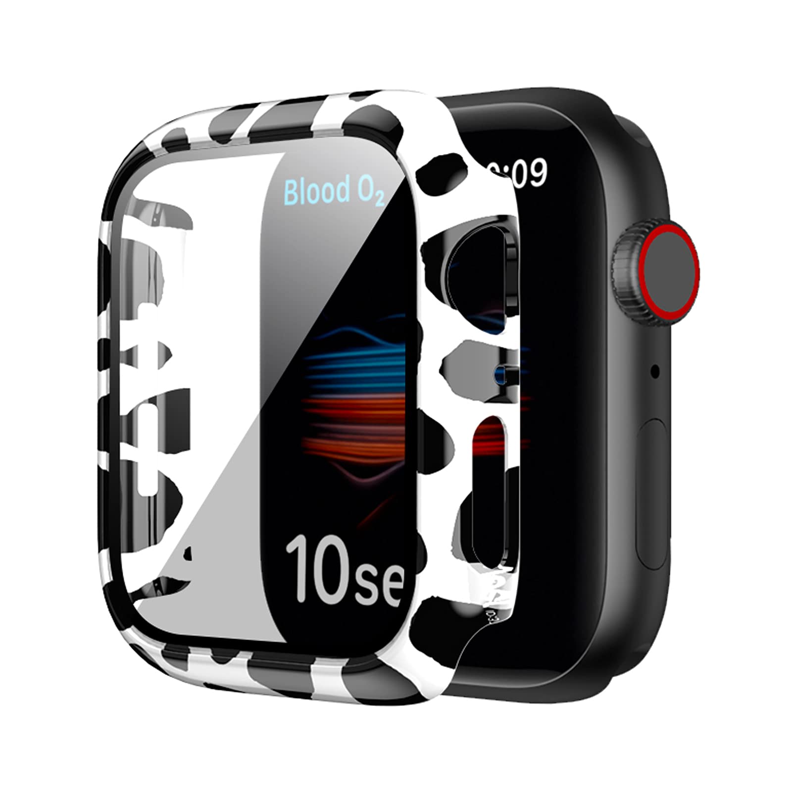 ULITIQ Compatible with Apple Watch Case 40mm SE Series 6 5 4, Cute Cow Print Protective Case with Tempered Glass Screen Protector, Women Bubble-Free Hard Cases Cover for iWatch Accessories, 40mm