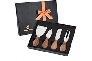 JLIAN MIOR Exquisite 4-Piece Cheese Knives Set,Complete Stainless Steel Cheese Knife Collection(Acacia Wood Handle),Gift-Read