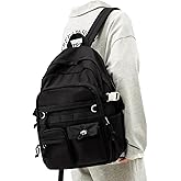weradar Black School Backpack For Women Men,Aesthetic College Backpack With Lots of Pockets,Lightweight High School Bag For Teens Girls Boys,Cute Bookbag