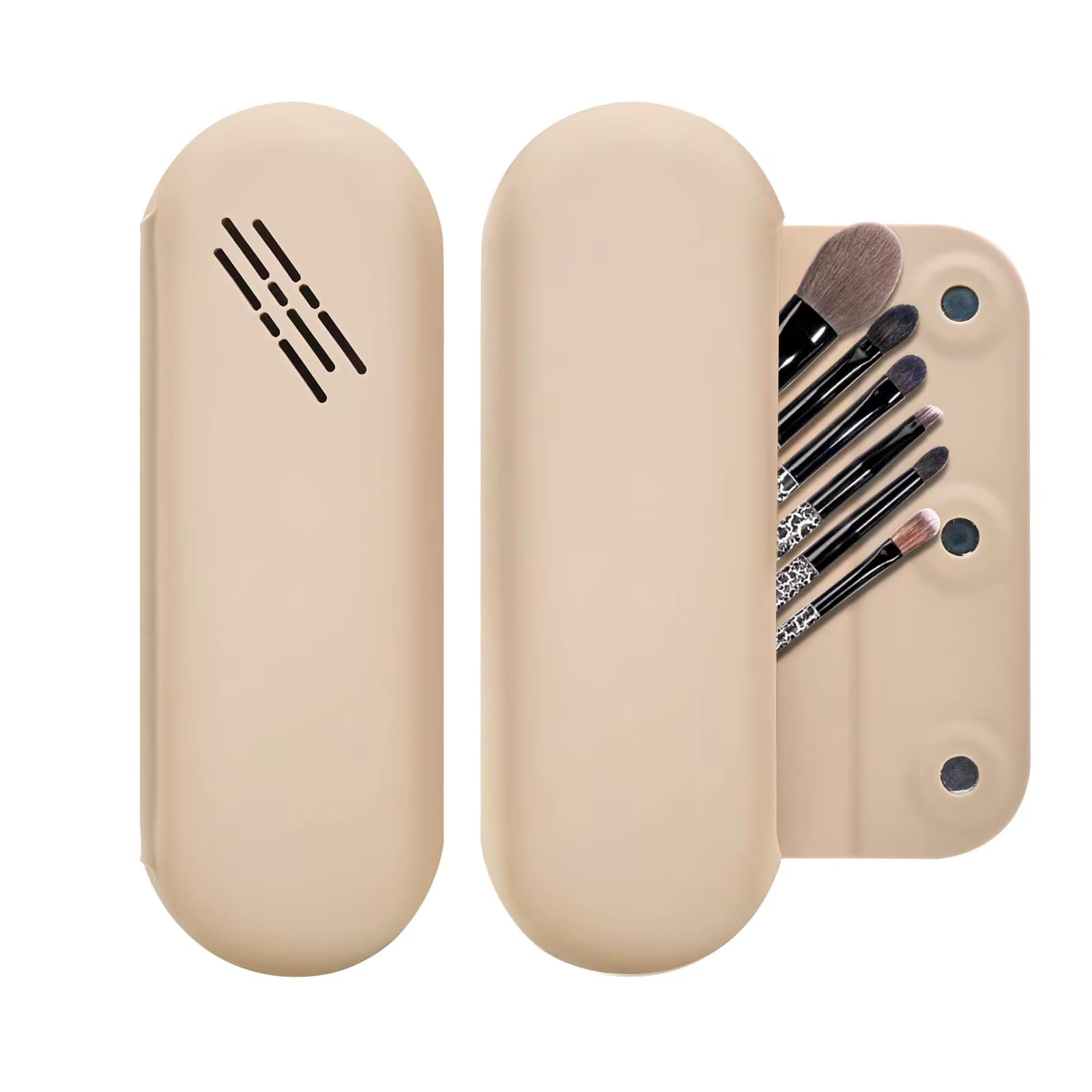 Photo 1 of Serendishi Silicone Makeup Brush Holder,Travel Makeup Bag,Magnetic Cosmetic Bag,Travel Makeup Brush Case, Makeup Organizer Travel Essentials,Khaki