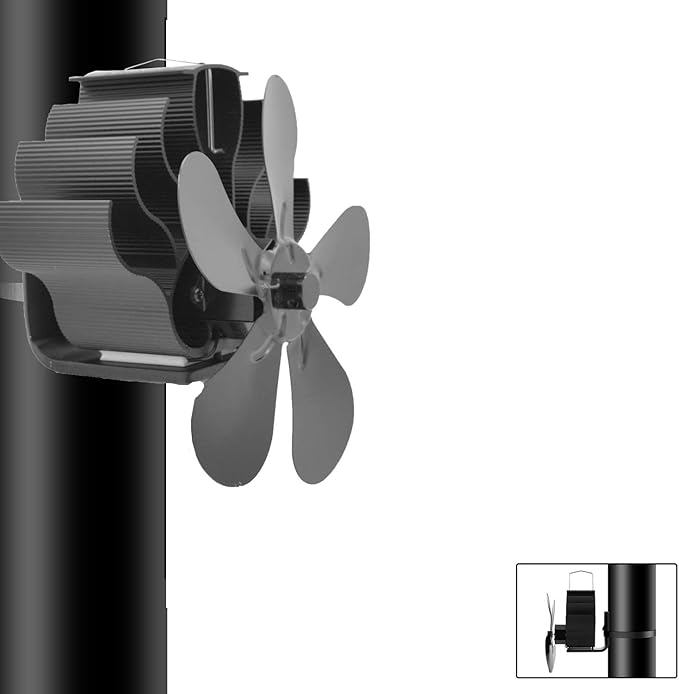 Heated Powered 5 Blades Stove Fan Flue Pipe, Fireplace Fan Large Room for Fireplace/Wood/Log