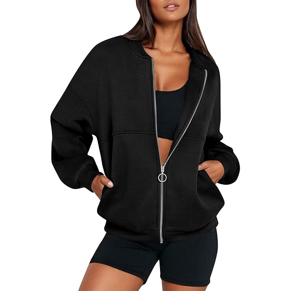 Amazon.com: Akklian Women's Zip Up Sweatshirt Jacket No Hood