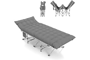 Fenbeli Camping Cots for Adults - Heavy Duty Folding Sleeping Cots with Carry Bag, Double Layer Oxford Portable Travel Cots for Outdoor, Camp, Beach, Home & Office (Silver Frame & Gray Pad, 1PACK)