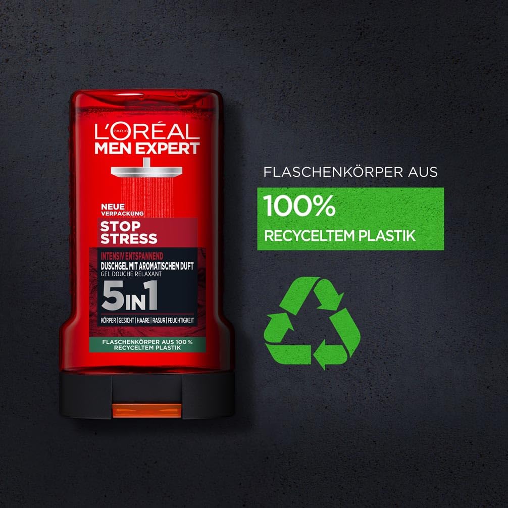 L'Oréal Men Expert Duschgel und Shampoo für Männer, Duschbad zur Reinigung von Körper, Haar und Gesicht, Herren Körperpflege für langanhaltende Frische mit aromatischem Duft, Stop Stress, 1 x 250 ml 7